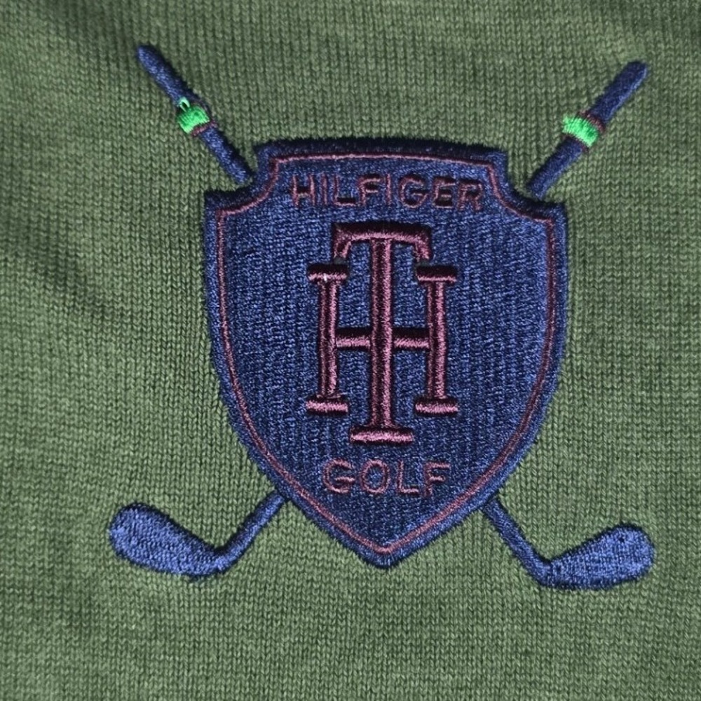 London House Men's Green Maroon Hilfiger Golf Sweater 1/4 Zip Preppy Size 2XL - Picture 2 of 11